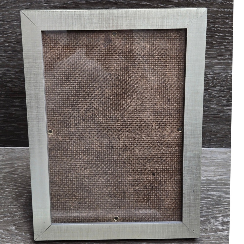 Vintage Brushed Silver Tone Metal Picture Photo Frame 6.5x4.5" Crosshatch Linen